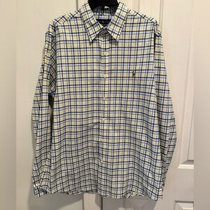 Polo by Ralph Lauren Men's Yellow and Blue Checkered Shirt